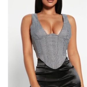 Grey and black plaid corset top